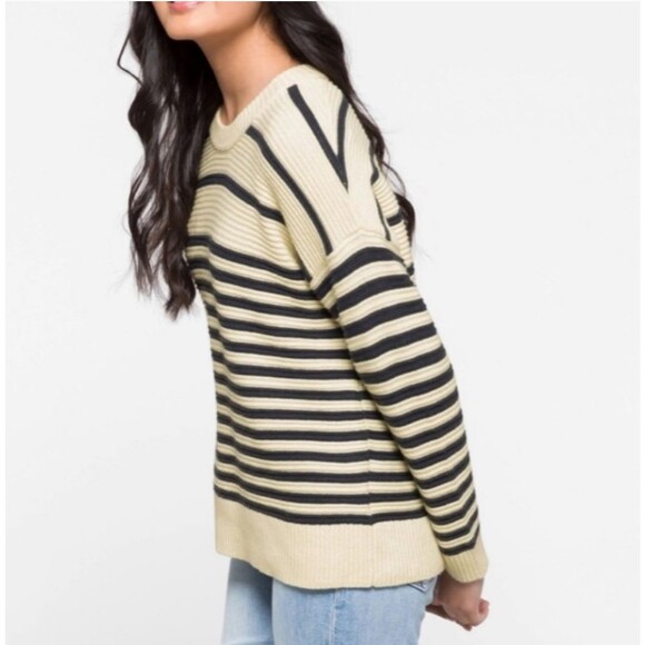 🤍 MSRP $98 Madewell Greensboro Beige Stripe Button-Back Sweater – Size Small 🤎 - Picture 2 of 11